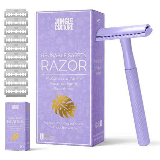 Lilac Reusable Metal Safety Razors - Includes 10x Razor Blades