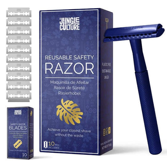 Sapphire Blue Reusable Metal Safety Razors - Includes 10x Razor Blades