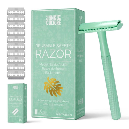 Mint Green Reusable Metal Safety Razors - Includes 10x Razor Blades