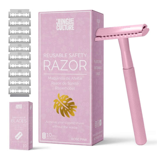 Rose Pink Reusable Metal Safety Razors - Includes 10x Razor Blades