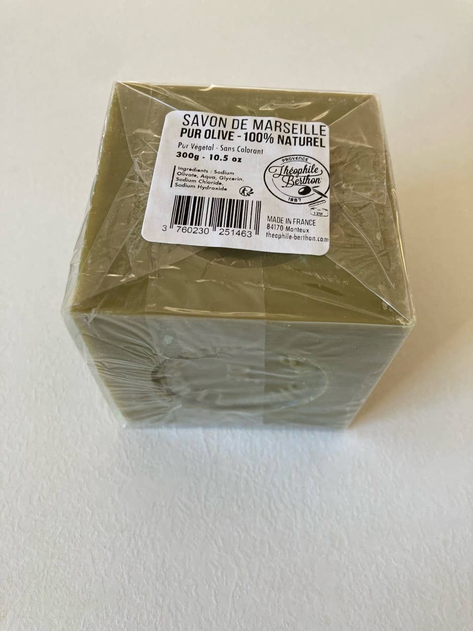 Marseille soap 72% - 300g cube: With packaging - Plastic protection