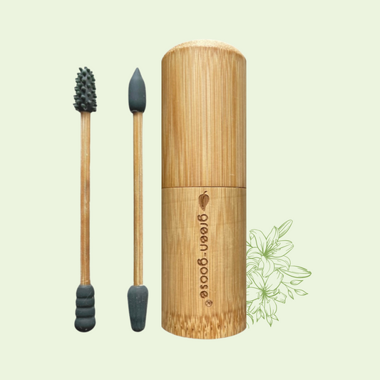 2 Reusable Cotton Swabs with Bamboo Holder