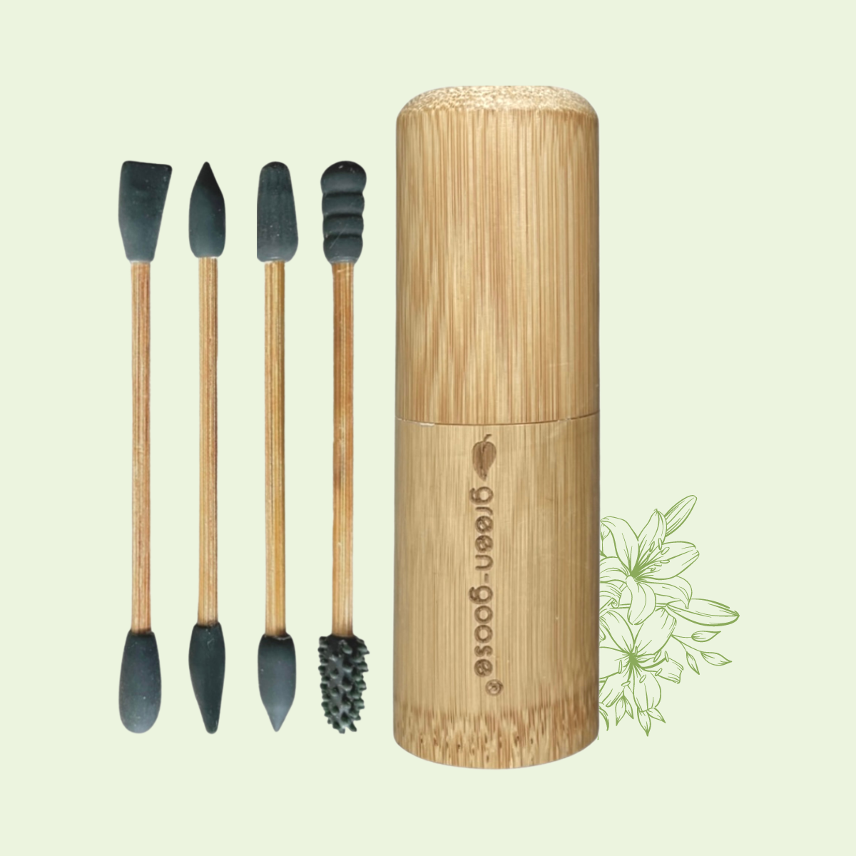 4 Reusable Cotton Swabs with Bamboo Holder