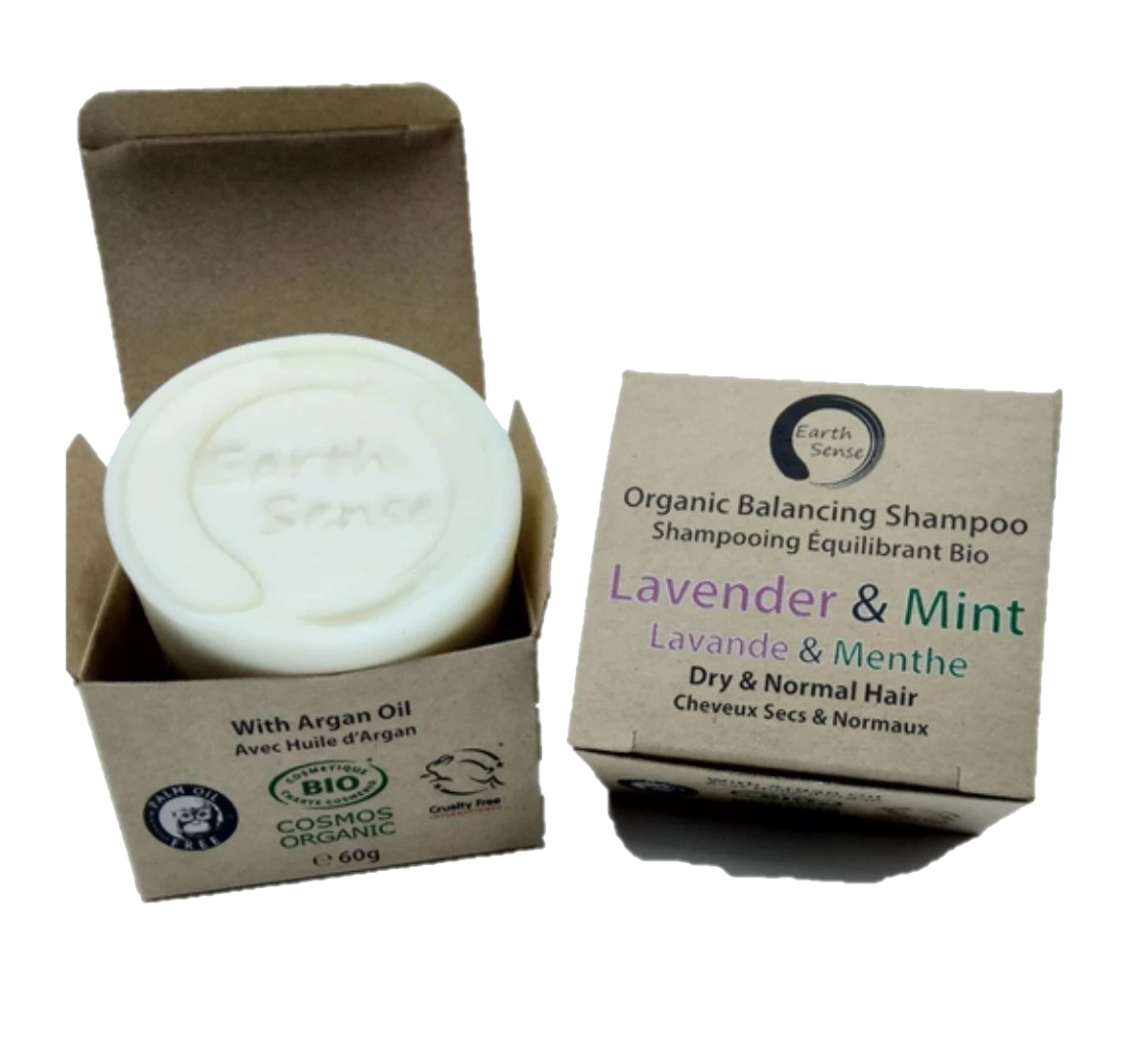 Organic Certified Balancing Solid Shampoo - Lavender & Mint - Dry & all Hair Types 60g.