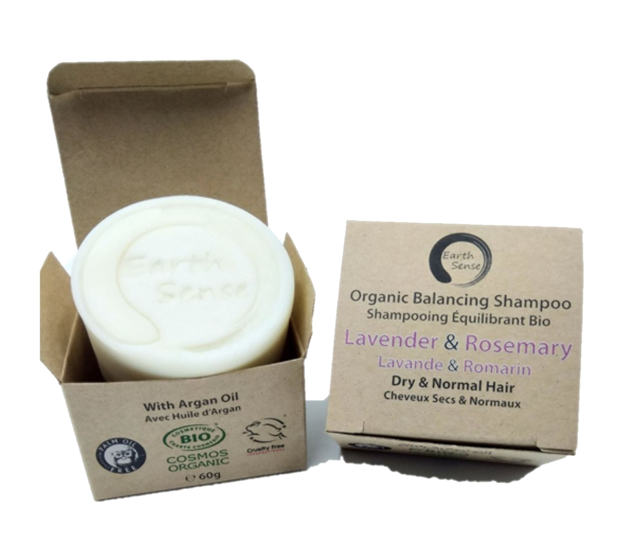 Organic Certified Balancing Solid Shampoo - Lavender & Rosemary - Dry & all Hair Types 60g.