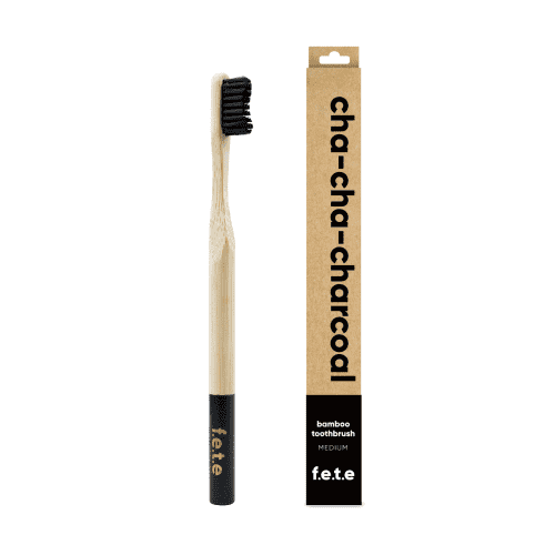 ‘Cha-Cha-Charcoal’ Adult’s Medium Bamboo Toothbrush.