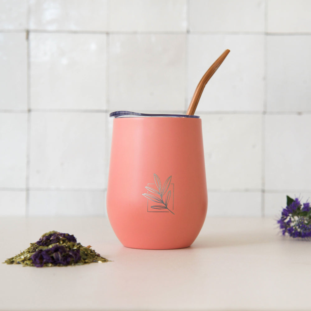 Pastel Pink insulated cup and its bombilla for Mate, Tea & Coffee.