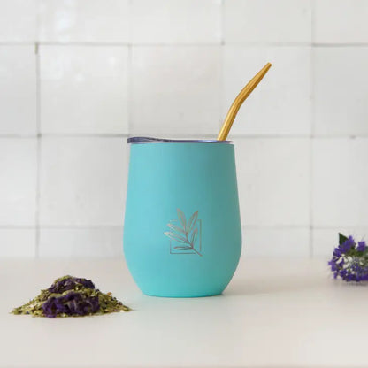 Pastel Green insulated cup and its bombilla for Mate, Tea & Coffee