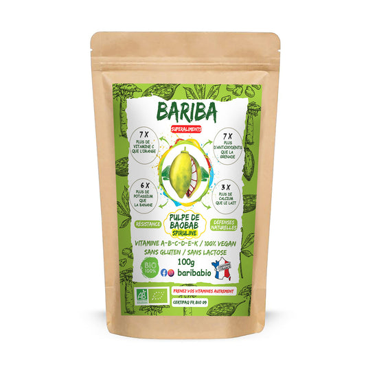 100g Superfood Premium Powder of Baobab and Organic Spirulina.