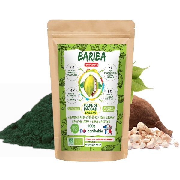 100g Superfood Premium Powder of Baobab and Organic Spirulina.